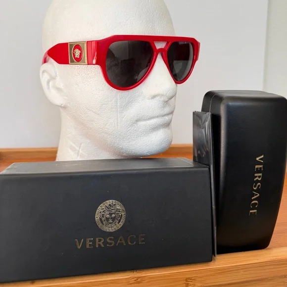 Versace Sunglasses VE 4401 Pilot Medusa Stud Red/Gold Medusa Medallion Luxury - Picture 2 of 14